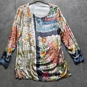 Soft Surroundings Floral Shimmer Top Women's Small Boho Stretchy‎ Artsy